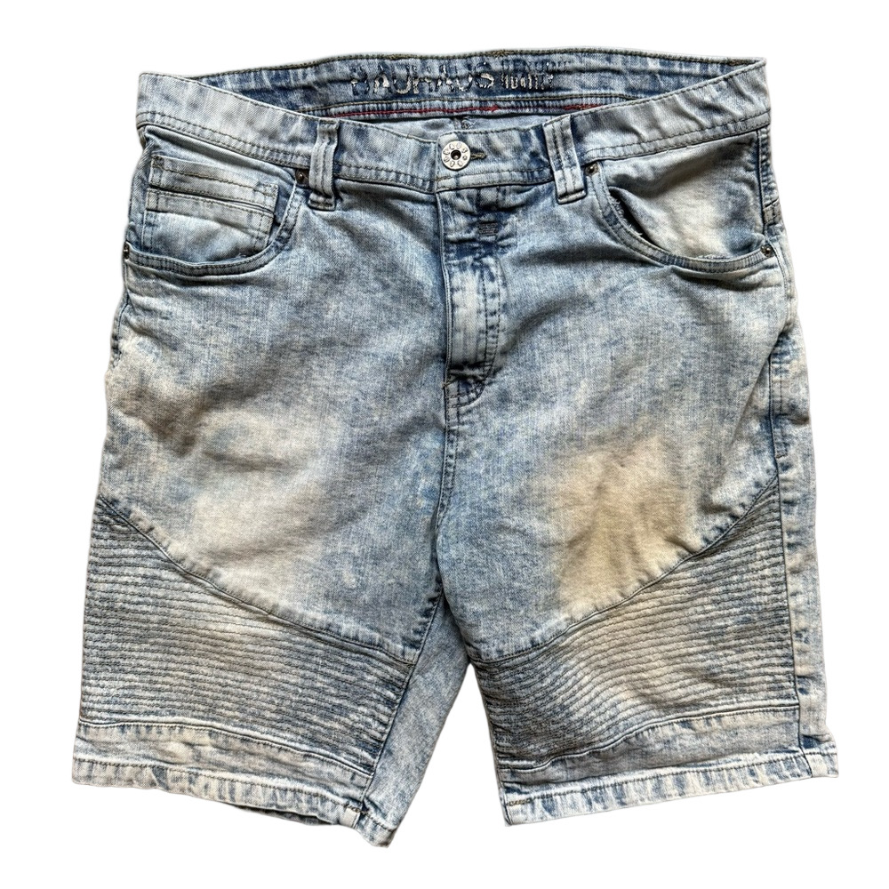Bauhaus Casual Light Blue Dirty Denim Men's Shorts Size 36 Moto Jean Casual